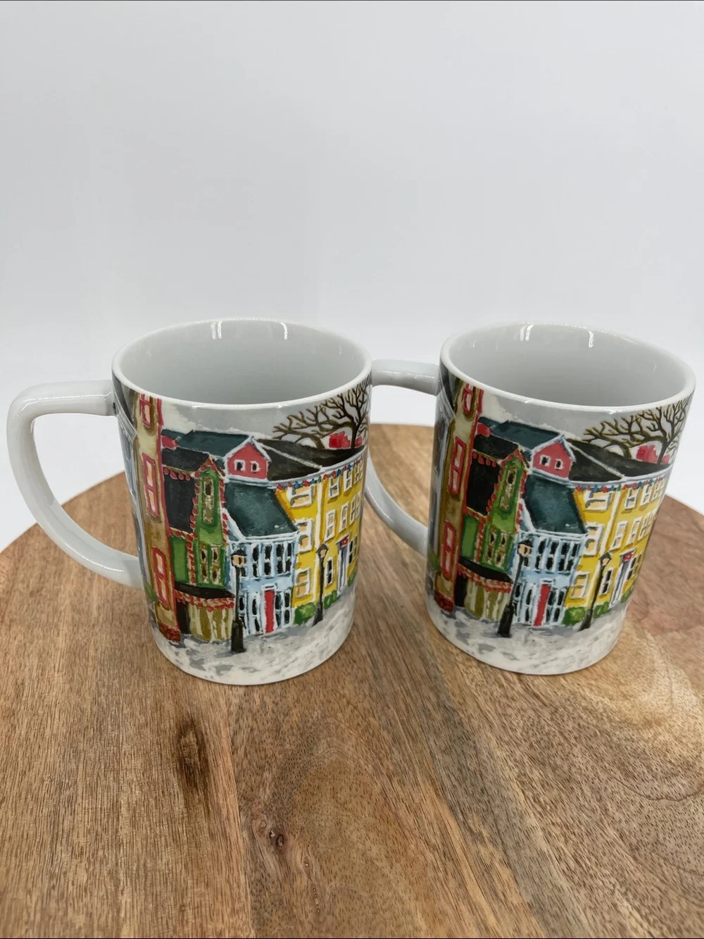 Pottery Barn Discontinued Winter Village Mugs Christian Holiday-Set of 2